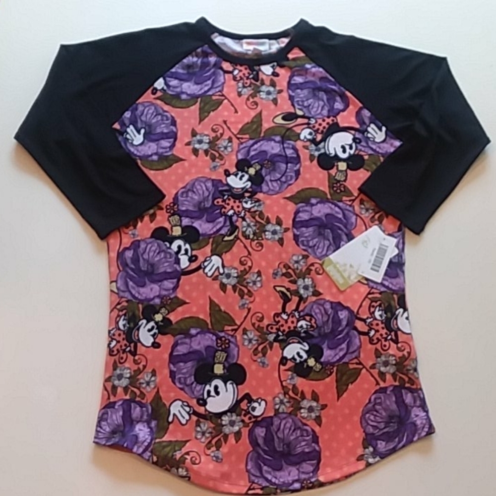 LuLaRoe Disney Collection Randy Raglan Top Mickey and Minnie Floral Print new